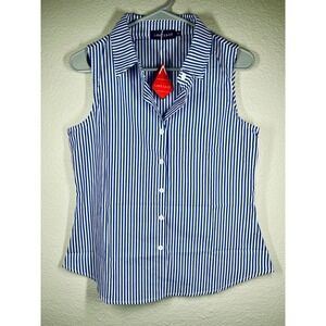 Mint Limit New Sleeveless Button Down Shirt Blue White Stripe Women's Sz Sm